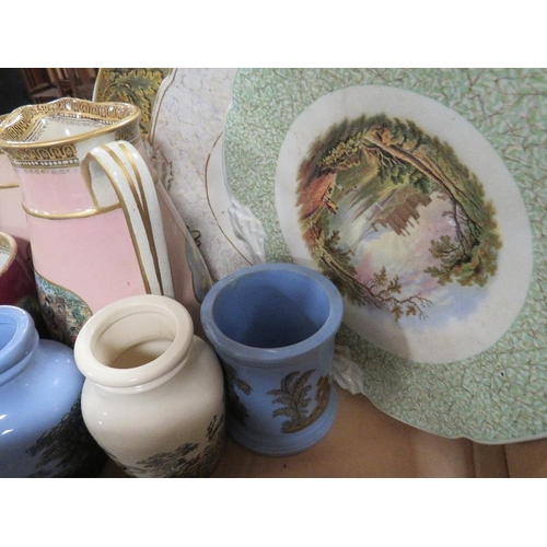 162 - Two trays of assorted vintage continental style dessert ware, dinner ware, jugs, twin handle mug etc