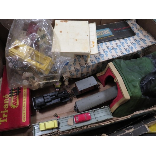 59 - Various model railway items together with Scalextric track and accessories and an empty vintage acti... 