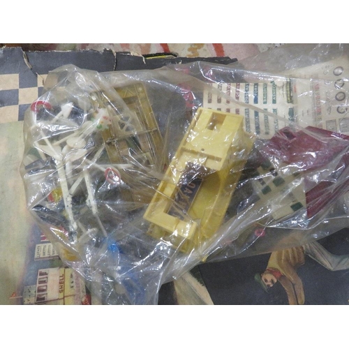 59 - Various model railway items together with Scalextric track and accessories and an empty vintage acti... 