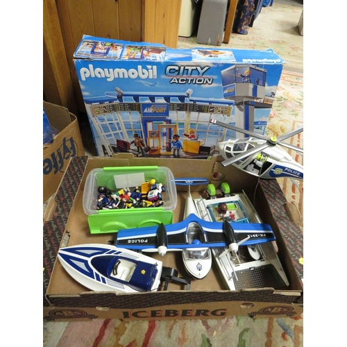 64 - A tray of various Playmobil items to include a boxed city action airport