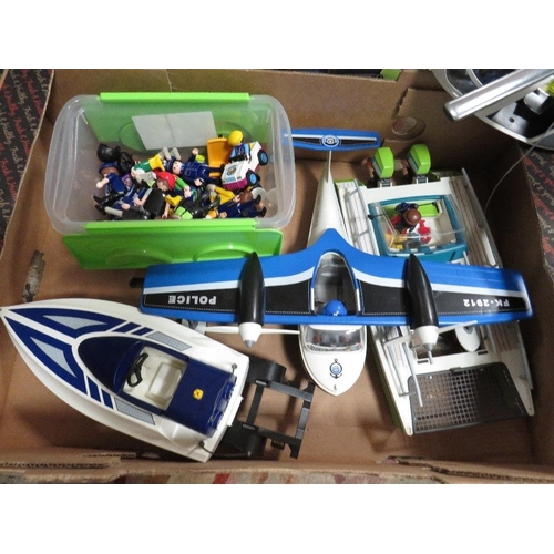 64 - A tray of various Playmobil items to include a boxed city action airport