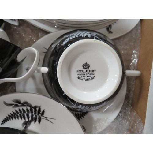 99 - A tray of Royal Albert 'Night and Day' tea and dinner ware etc