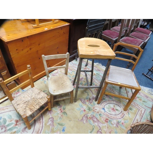 831 - A selection of 4 chairs and stools