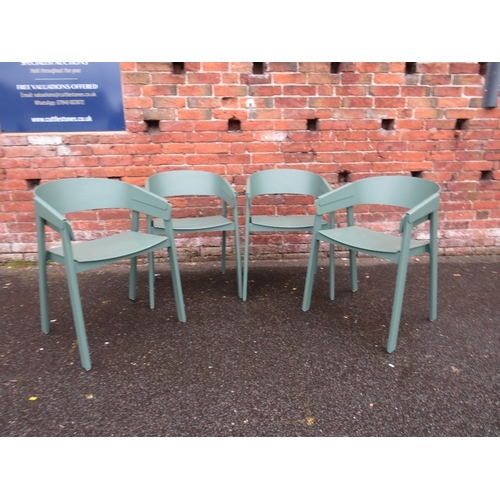 842 - A set of four green 'Muuto' cover armchairs designed by Thomas Bentzen (Ash veneer with beech legs)