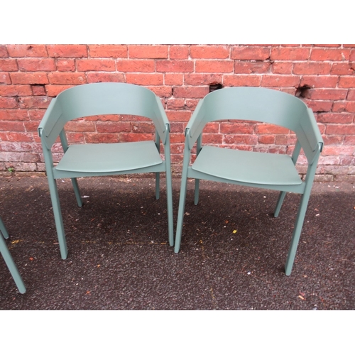 842 - A set of four green 'Muuto' cover armchairs designed by Thomas Bentzen (Ash veneer with beech legs)