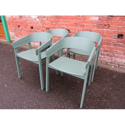 843 - A set of four green 'Muuto' cover armchairs designed by Thomas Bentzen (Ash veneer with beech legs)