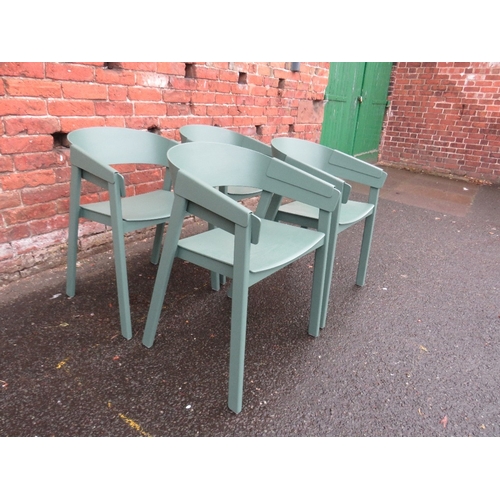 843 - A set of four green 'Muuto' cover armchairs designed by Thomas Bentzen (Ash veneer with beech legs)