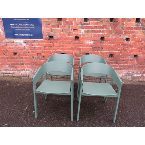 843 - A set of four green 'Muuto' cover armchairs designed by Thomas Bentzen (Ash veneer with beech legs)