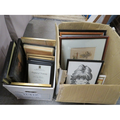 139A - Two trays of assorted pictures, prints and paintings