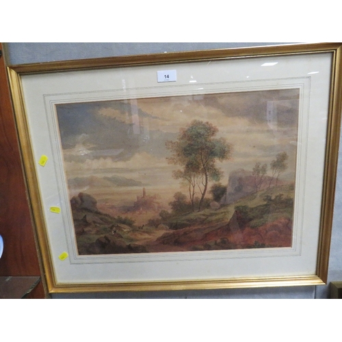 14 - A 19th century, extensive watercolor landscape, possibly Italian