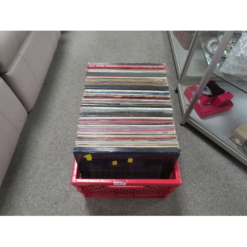 143A - A vintage angle poise lamp together with a tray of assorted LP records