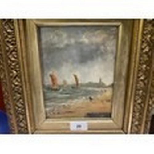 20 - A naive oil painting depicting a coastal scene