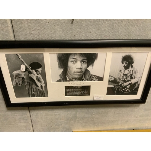 204 - Six assorted framed memorabilia pictures to include John Lennon, Beatles, Elvis, Jimi Hendrix, Queen... 