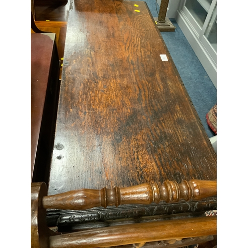 862 - An antique oak carved hall console table with single drawer W 107 cm