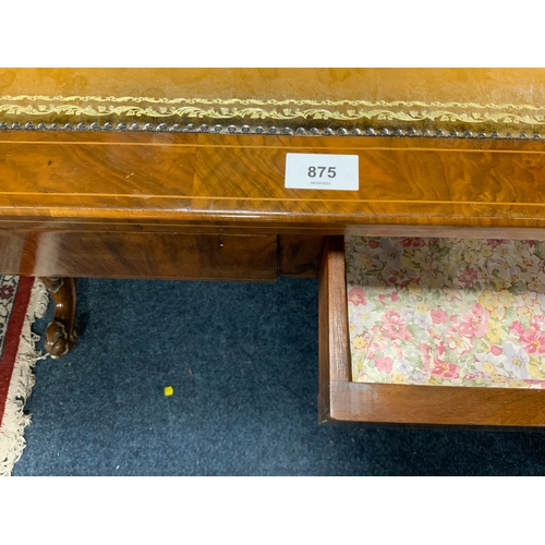 875 - A Victorian walnut and inlaid two drawer leather top library table with nicely carved supports and s... 