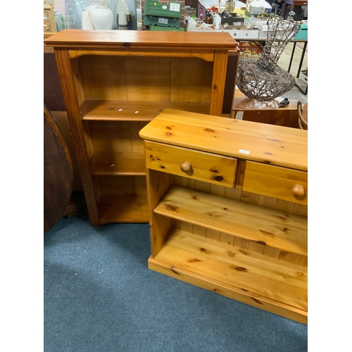 892 - Two modern honey pine open bookcases