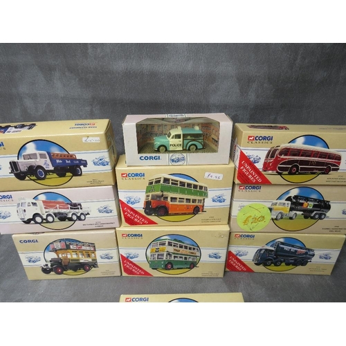 118 - SIXTEEN BOXED CORGI VEHICLES, to include Karrier trolley bus Ipswich 97316, Glasgow Daimler bus 9733... 