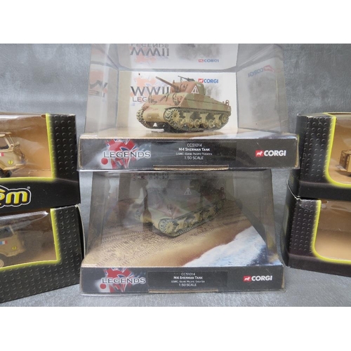 23 - TWO BOXED CORGI CC51014 M4 SHERMAN TANKS, Pacific Theatre, 1:50 scale, together with five boxed Vere... 