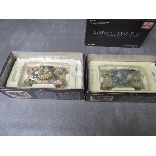 26 - FOUR BOXED CORGI WORLD WAR II HEROES 1:50 SCALE TANKS, to incldue 2 x US Army Sherman tanks M4A3 Sic... 