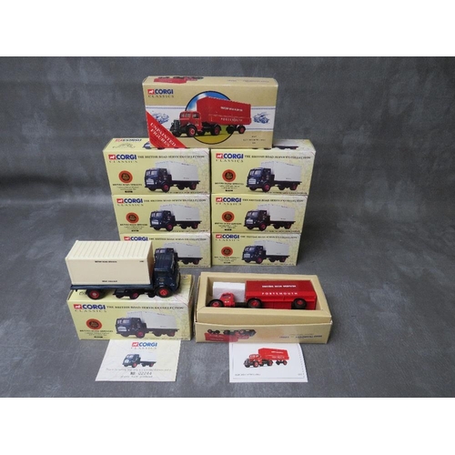 27 - SEVEN BOXED CORGI CLASSICS 25101 BRITISH ROAD SERVICES LEYLAND 4 WHEEL FLATBED AND CONTAINER SET, al... 