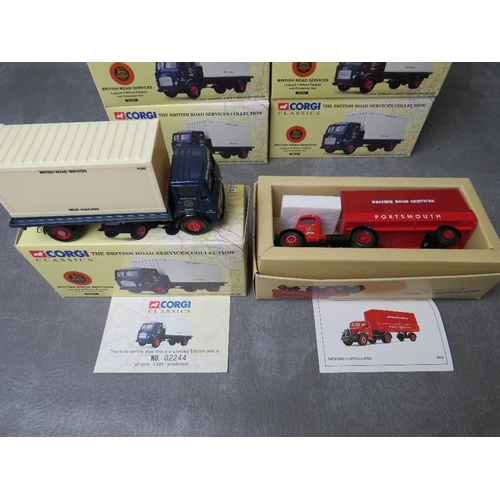 27 - SEVEN BOXED CORGI CLASSICS 25101 BRITISH ROAD SERVICES LEYLAND 4 WHEEL FLATBED AND CONTAINER SET, al... 