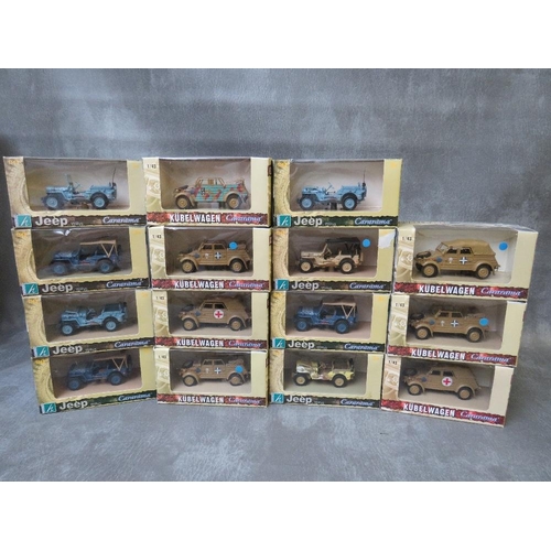 46 - FIFTEEN BOXED CARARAMA MILITARY VEHICLES, from the Kubelwagen and Willys Jeep ranges, comprising 7 x... 