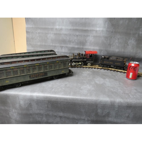 6 - BACHMANN GARDEN SCALE LOCOMOTIVE AND TENDER, together with three BAchmann carriages (One A/F - set o... 