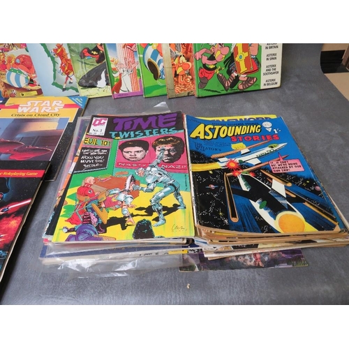 63 - BOX CONTAINING OVER THIRTY MIXED VINTAGE COMICS/MAGAZINES, ten Star Wars books/magazines and fourtee... 