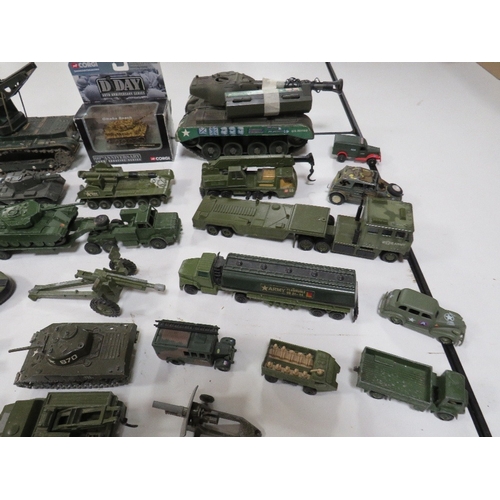 141 - A LARGE COLLECTION OF MIXED SCALE MILITARY VEHICLES, all unboxed, by Dinky, Matchbox etc., to includ... 