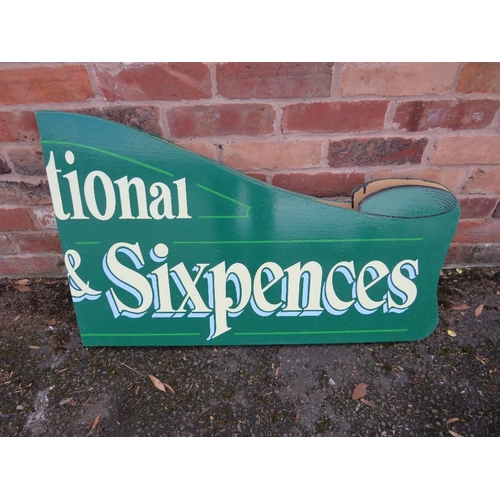 82 - A MODERN FOLDING PAINTED WOOD FAIRGROUND SIGN, inscribed 'Traditional, Horseshoes and Sixpences', gr... 