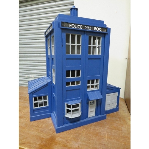 72 - DR WHO INTEREST - A SCRATCH BUILT DOLLS HOUSE IN THE FORM OF THE TARDIS,  with various detachable ou... 