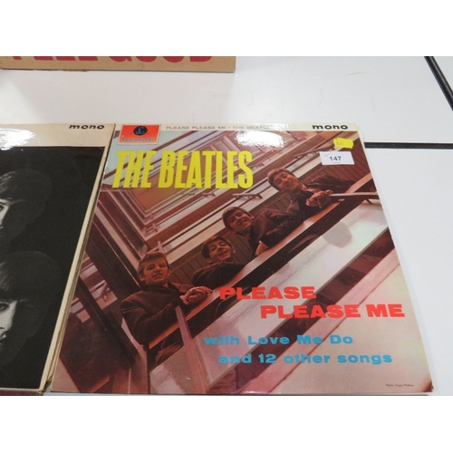 147 - FOUR BEATLES LP RECORDS, to include Please Please Me Mono PMC 1202, with The Beatles Mono PMC 1206, ... 