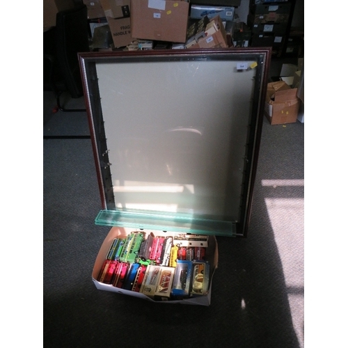 164 - A WOODEN FRAMED GLASS FRONTED WALL MOUNTED MODEL DISPLAY CASE, with nine glass shelves, approx. H 86... 