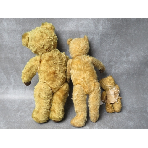 91 - A FAMILY OF THREE VINTAGE TEDDY BEARS, the tallest bear approx. H 54 cm, early 20th century straw fi... 