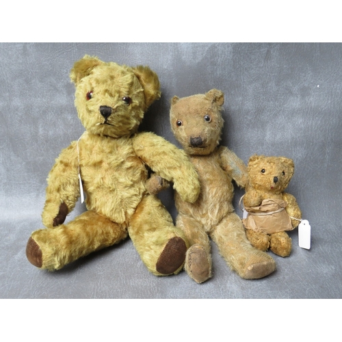 91 - A FAMILY OF THREE VINTAGE TEDDY BEARS, the tallest bear approx. H 54 cm, early 20th century straw fi... 