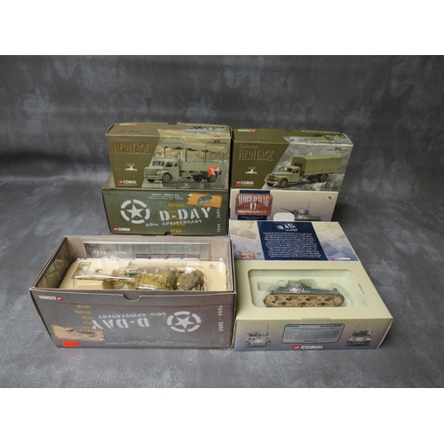 21 - SIX BOXED CORGI MILITARY VEHICLES, all 1:50 scale, to inlcude 2 x CC51005 Sherman M4A2 French Army, ... 