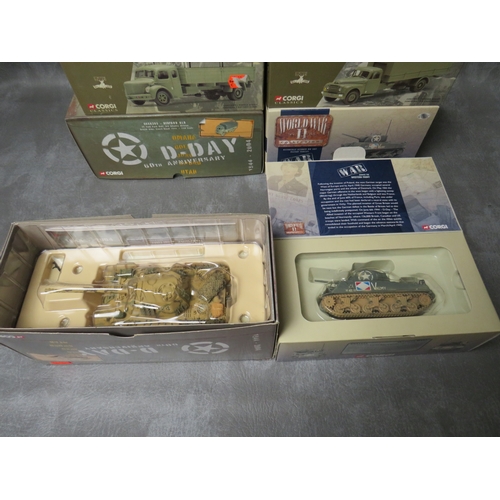 21 - SIX BOXED CORGI MILITARY VEHICLES, all 1:50 scale, to inlcude 2 x CC51005 Sherman M4A2 French Army, ... 