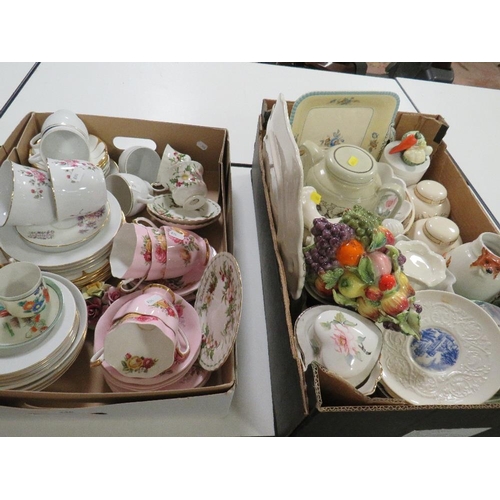 246 - Two trays of assorted ceramics to include Royal Albert Flowers of The Month trio set