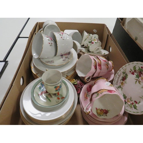 246 - Two trays of assorted ceramics to include Royal Albert Flowers of The Month trio set