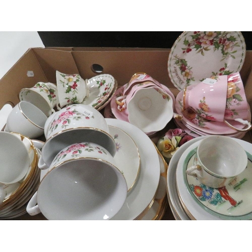 246 - Two trays of assorted ceramics to include Royal Albert Flowers of The Month trio set