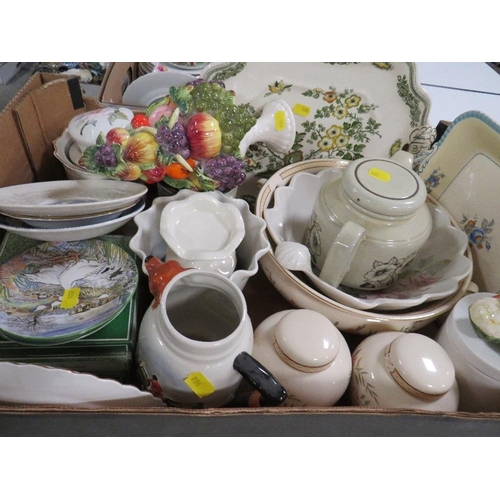 246 - Two trays of assorted ceramics to include Royal Albert Flowers of The Month trio set