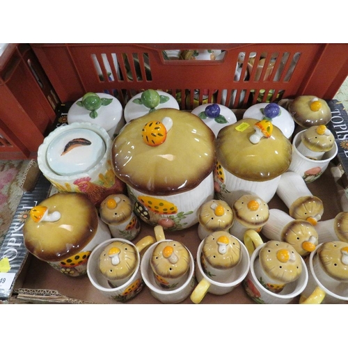 249 - Three trays of kitchen ceramics to include storage jars etc