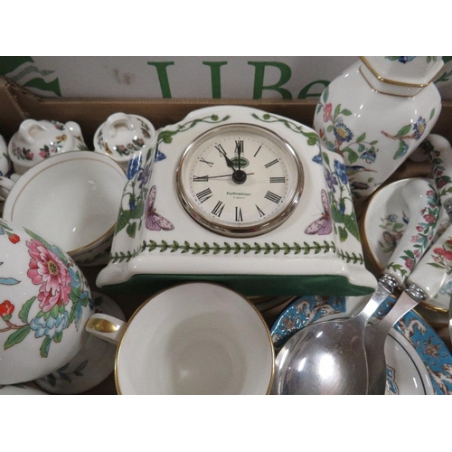 252 - A tray of assorted ceramics to include Aynsley, Pembroke, Portmeirion clock etc