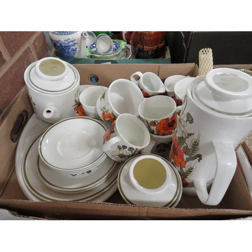 257 - Five trays of assorted ceramics and glass to include Coalport, Midwinter