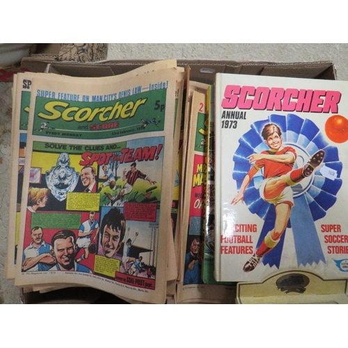 260 - A tray of Scorcher and Score comics and annuals etc