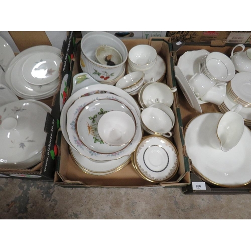 266 - Three trays of assorted ceramics to include Royal Doulton tea and dinner ware