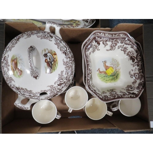 269 - Three trays of assorted Spode Woodland dinner ware to include a lidded tureen etc.