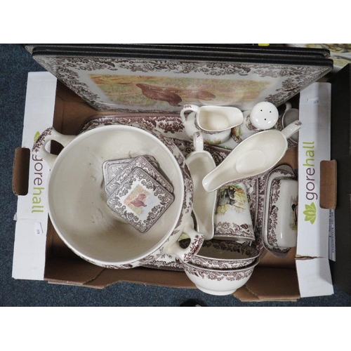 269 - Three trays of assorted Spode Woodland dinner ware to include a lidded tureen etc.