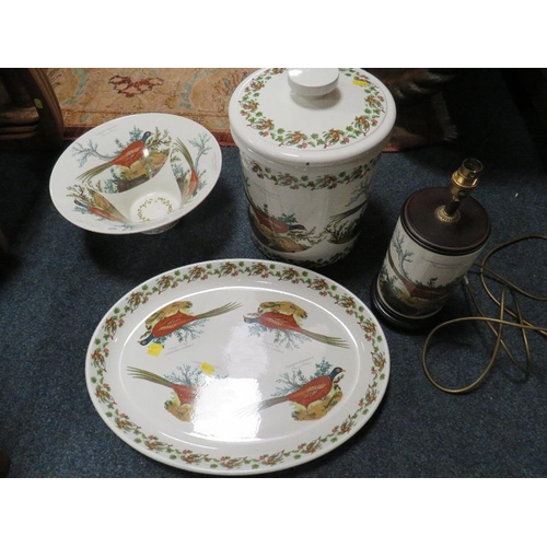 270 - Four pieces of Portmeirion Common Pheasant ceramics to include a large lidded bread pot