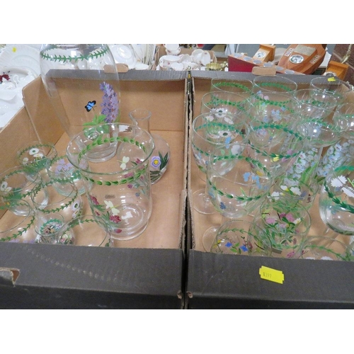 271 - Two trays of assorted Portmeirion glassware to include wine glasses , vases etc